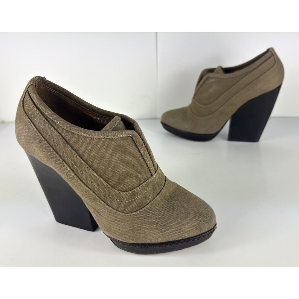 Dries Van Noten Olive Tan Canvas Platform Wedge Loafers EU 38 US 8
